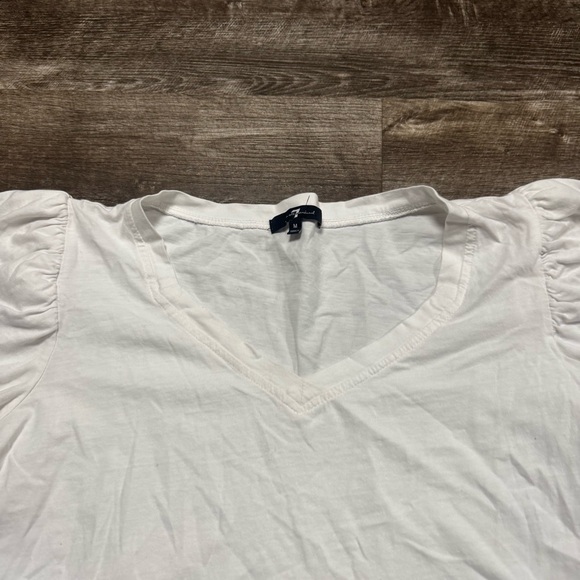 7 For All Mankind White Short Puff Sleeve Shirt Size Medium - Picture 2 of 8
